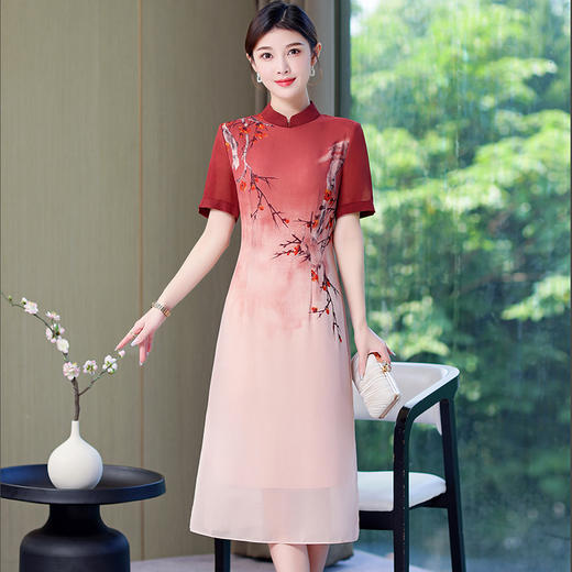 TH-9375印花雪纺连衣裙夏季女装民族风改良旗袍裙子 商品图3