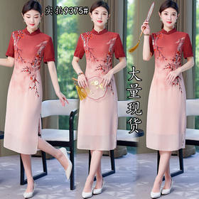 TH-9375印花雪纺连衣裙夏季女装民族风改良旗袍裙子