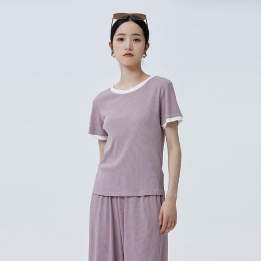 简约时髦棉质 BLEO 细罗纹针织撞色套装 （ 九分阔腿裤 ） 商品图2