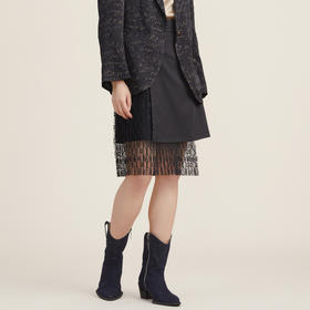 谜底2022秋新款不规划拼接压褶蕾丝A型半身裙223MB1037