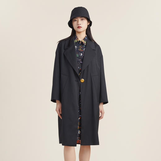 谜底2022秋新款复古时尚纯色一粒扣大廓形T型长风衣女223ME1077 商品图3