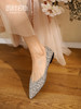 西村名物婚鞋2022春季新款气质钻面婚鞋平底单鞋女宴会浅口T22AE17771 商品缩略图0