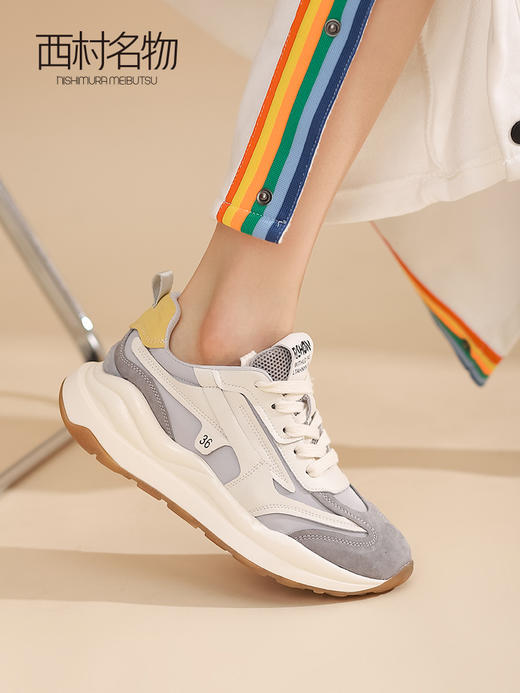 西村名物2022年春季款女时尚运动休闲鞋系带松糕厚底老爹鞋T22AM10481 商品图0
