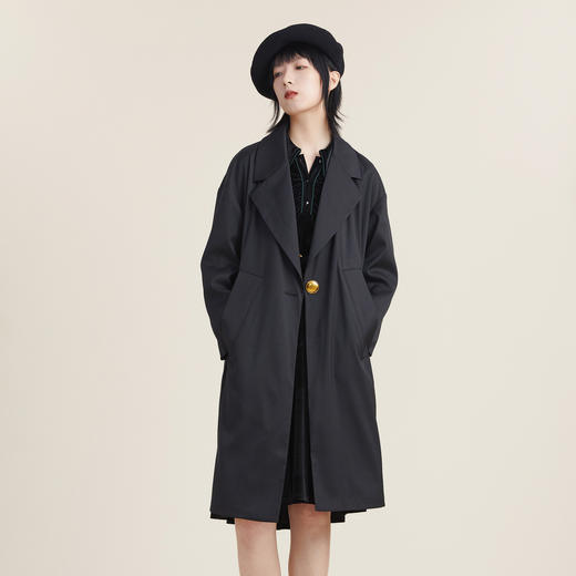 谜底2022秋新款复古时尚纯色一粒扣大廓形T型长风衣女223ME1077 商品图0