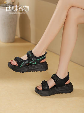 西村名物厚底凉鞋女2022夏季新款百搭仙女风软底运动魔术贴罗马鞋T22BG25101