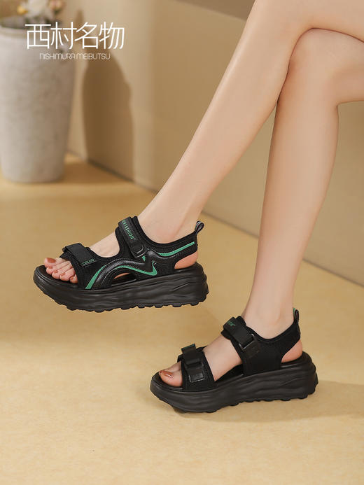 西村名物厚底凉鞋女2022夏季新款百搭仙女风软底运动魔术贴罗马鞋T22BG25101 商品图0