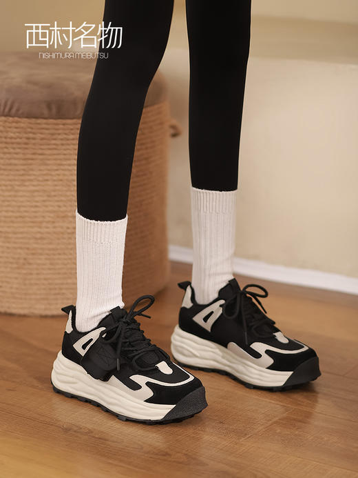 西村名物2022春季新款华夫鞋真皮厚底阿甘老爹鞋松糕女鞋潮T22AM18631 商品图0