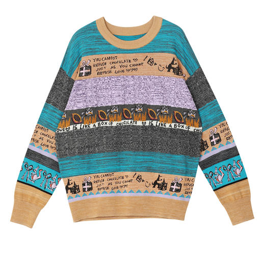 谜底2022秋新款复古文艺趣味图案绣花百搭套头针织衫女223MZ1372 商品图4