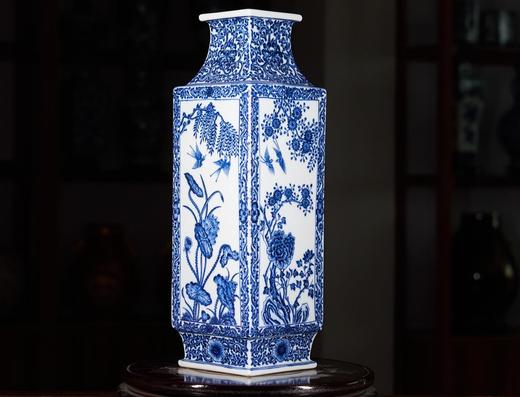 柴窑春夏秋冬花鸟四方瓶 商品图0