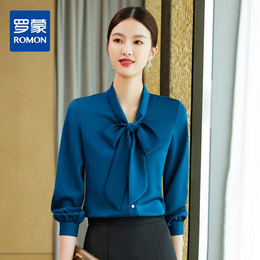 【轻盈舒适】罗蒙女士长袖衬衫多色可选时尚蝴蝶结气质通勤百搭衬衣女 商品图0