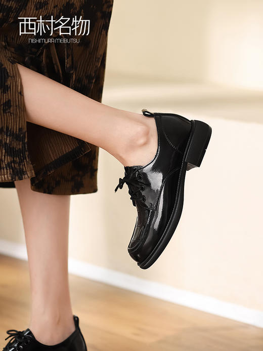 西村名物2022春季新款黑色小皮鞋女英伦风真皮单鞋女乐福鞋T22AM17671 商品图0