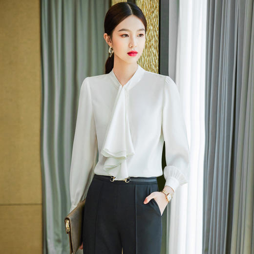 罗蒙春秋女装长袖衬衫女士时尚设计感商务通勤白领职场OL气质衬衣女 商品图10