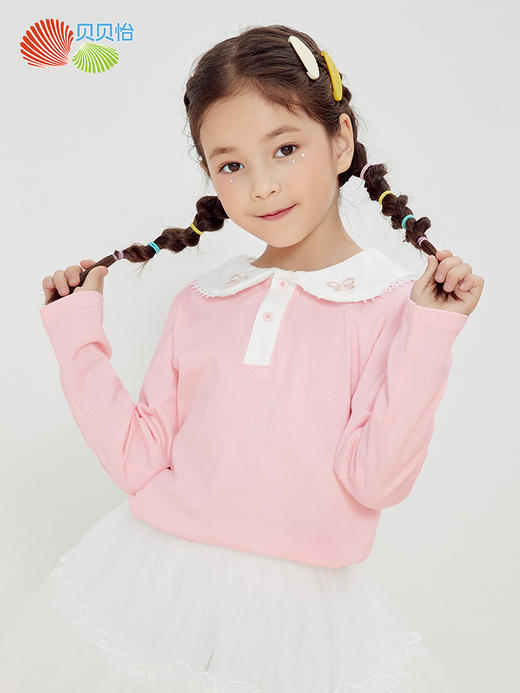 贝贝怡儿童春秋长袖娃娃领可爱休闲卫衣新款女童上衣 商品图0