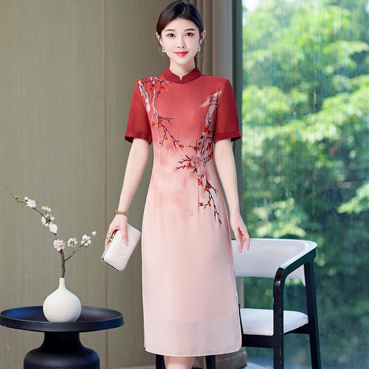 TH-9375印花雪纺连衣裙夏季女装民族风改良旗袍裙子 商品图4