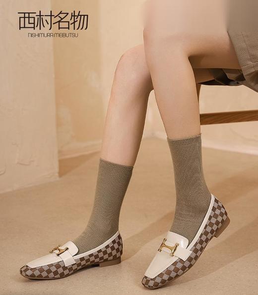 西村名物2022春季新款乐福鞋女棋盘格英伦马衔扣软皮小皮鞋19861 商品图0