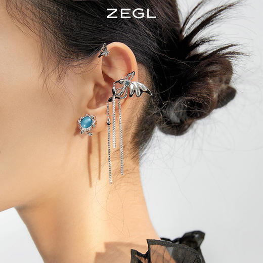 【SVIP积分兑换】ZEGL设计师新中式蝴蝶耳妆盘流苏耳夹女无耳洞高级感小众耳环耳饰 商品图1