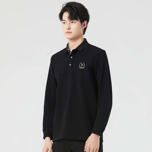 圣得西时尚胸前印花翻领长袖polo衫男秋季加绒加厚打底衫 商品图2