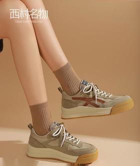 西村名物2022春季新款真皮阿甘鞋拼接板鞋百搭运动休闲鞋女T22AM17701