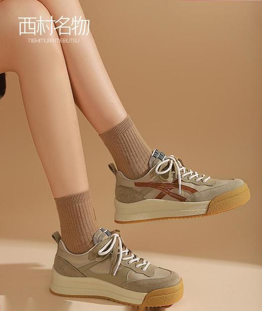 西村名物2022春季新款真皮阿甘鞋拼接板鞋百搭运动休闲鞋女T22AM17701 商品图0