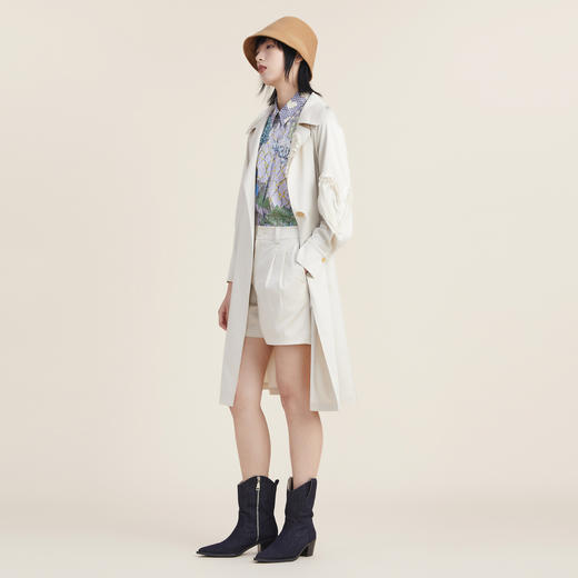 谜底2022秋新款爱心立体绣花职场风衣中长款外套女223ME1057 商品图1