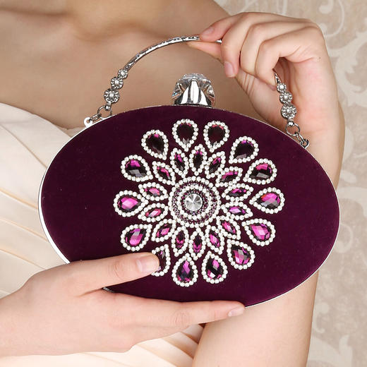 SHJM-031226Ａ新款跨境女手提包时尚水钻包鹅蛋形小香包晚宴包礼服包绒布小包 商品图0