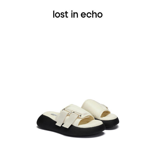 lost in echo 原创设计师品牌 魔术贴面包厚底鳄鱼压纹拖鞋 商品图0