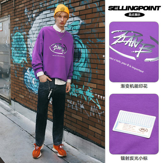 gxg jeans男装春季卫衣男潮流字母印花宽松休闲圆领上衣 商品图3