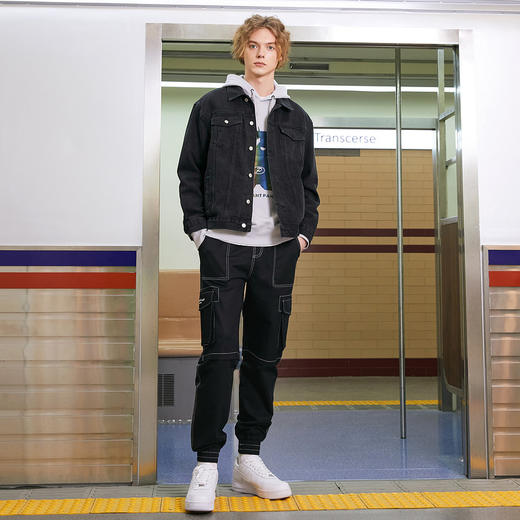 gxg.jeans男装春秋款时尚翻领夹克 卡通线条熊猫青年休闲夹克潮11C121007G 商品图3