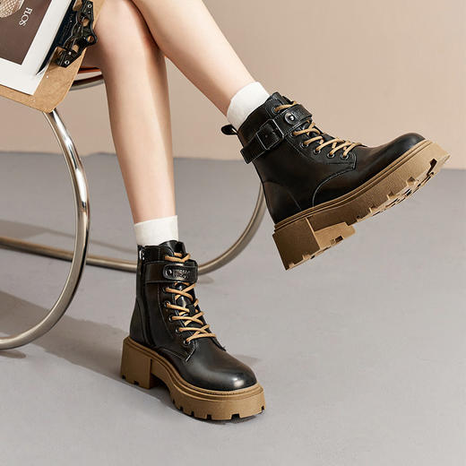 西遇厚底马丁靴女2022年秋冬季新款时尚百搭小个子粗跟帅气短筒靴D2023758 商品图2