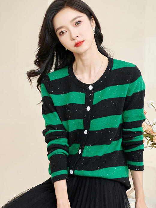 剩M 米思阳2025春季新款时尚撞色条纹上衣通勤百搭宽松女式针织衫3288 商品图0