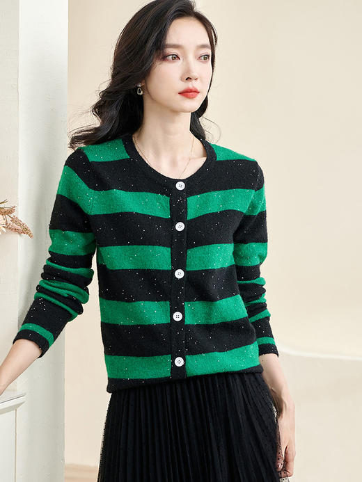 剩M 米思阳2025春季新款时尚撞色条纹上衣通勤百搭宽松女式针织衫3288 商品图2