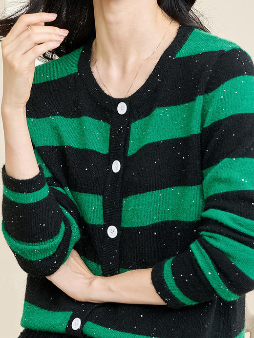 剩M 米思阳2025春季新款时尚撞色条纹上衣通勤百搭宽松女式针织衫3288 商品图4