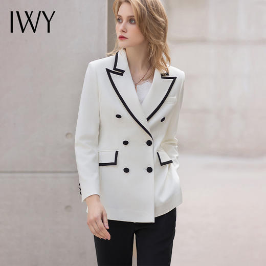 IWY/白色双排扣高端职业套装2022新款时尚主持人西装正装女气质工作服 C12102+P31355 商品图8