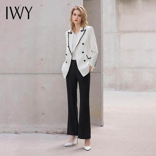 IWY/白色双排扣高端职业套装2022新款时尚主持人西装正装女气质工作服 C12102+P31355 商品图2