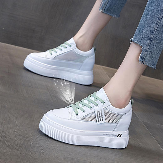 新款爆款真皮网鞋单鞋内系带运动鞋坡跟低帮系带透气小白鞋MLS3388 商品图8