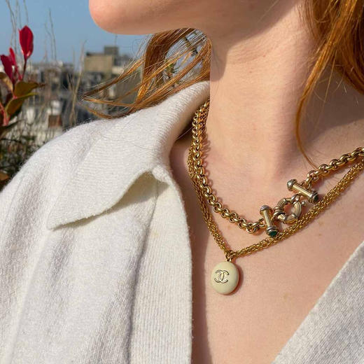 北京仓｜Gigi Paris-Chanel-白色 中古纽扣 双链 项链［法国设计师］ 商品图0