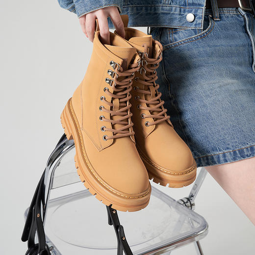 西遇大黄靴马丁靴女2023年新款秋季复古黄色短靴英伦风厚底靴子女D1923752 商品图0