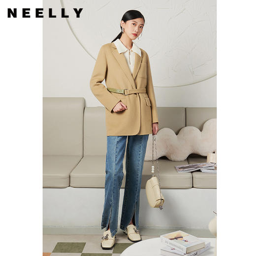 NEELLY纳俪商场同款西装双面呢大衣女收腰系带毛呢外套含羊毛保暖N22104N04409 商品图1