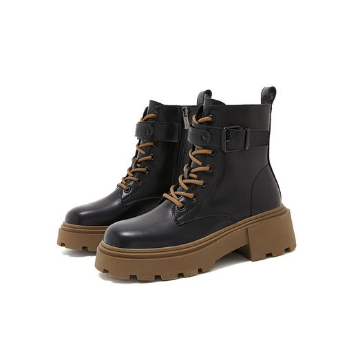 西遇厚底马丁靴女2022年秋冬季新款时尚百搭小个子粗跟帅气短筒靴D2023758 商品图4