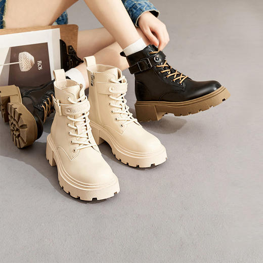 西遇厚底马丁靴女2022年秋冬季新款时尚百搭小个子粗跟帅气短筒靴D2023758 商品图0