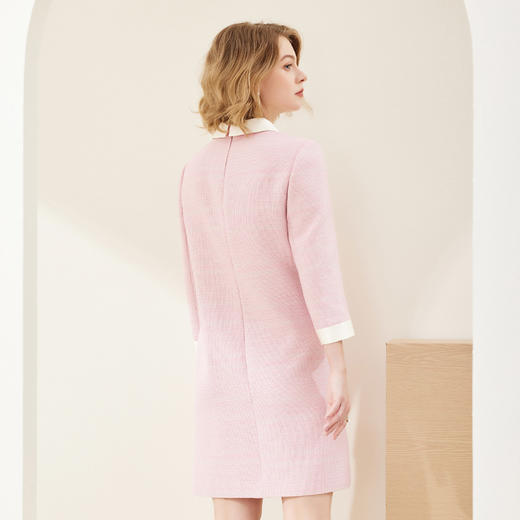 MC812斯尔丽瑟俪商场同款2022年秋上新柔粉色娃娃领高腰通勤长袖连衣裙 商品图1