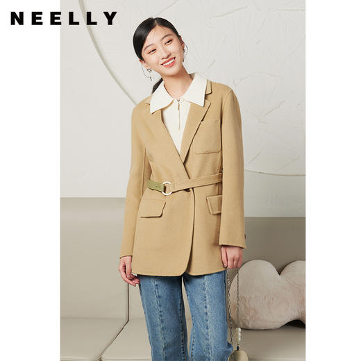 NEELLY纳俪商场同款西装双面呢大衣女收腰系带毛呢外套含羊毛保暖N22104N04409 商品图2