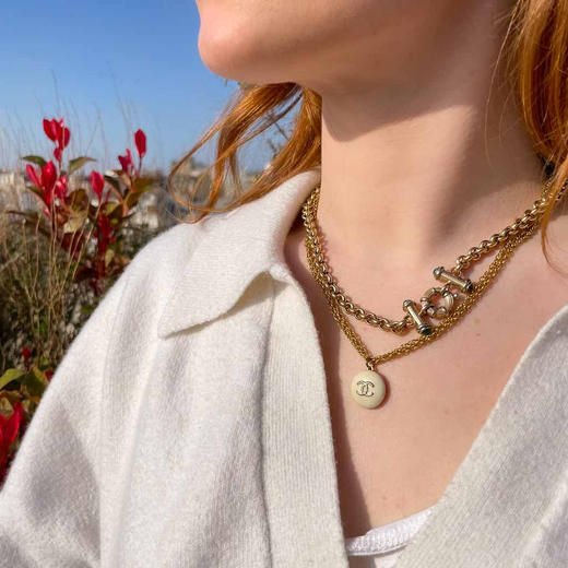北京仓｜Gigi Paris-Chanel-白色 中古纽扣 双链 项链［法国设计师］ 商品图2