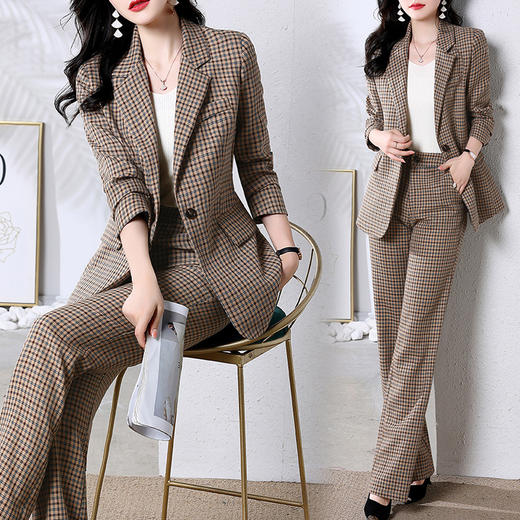 HR WG72139时尚气质优雅减龄格纹洋气阔腿裤两件套 商品图2