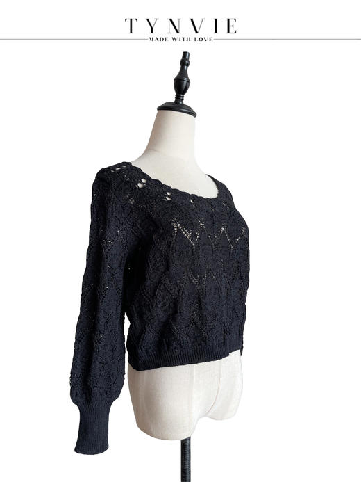 TYNVIE 大圆领两面穿长袖针织上衣-黑色 商品图1