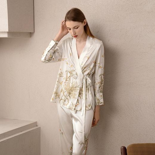 Solo seta蚕丝睡衣套装中国风家居服两件套斜襟汉元素外穿女秋冬 商品图1