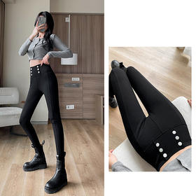 黛唯梵春秋季2022新款打底裤女裤子外穿高腰显瘦黑色小脚紧身铅笔小黑裤