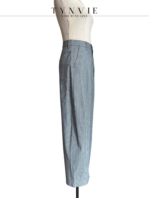 TYNVIE 插袋直筒阔腿裤-蓝条纹 商品图2