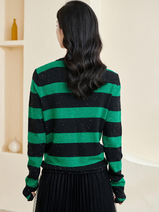 剩M 米思阳2025春季新款时尚撞色条纹上衣通勤百搭宽松女式针织衫3288 商品图3