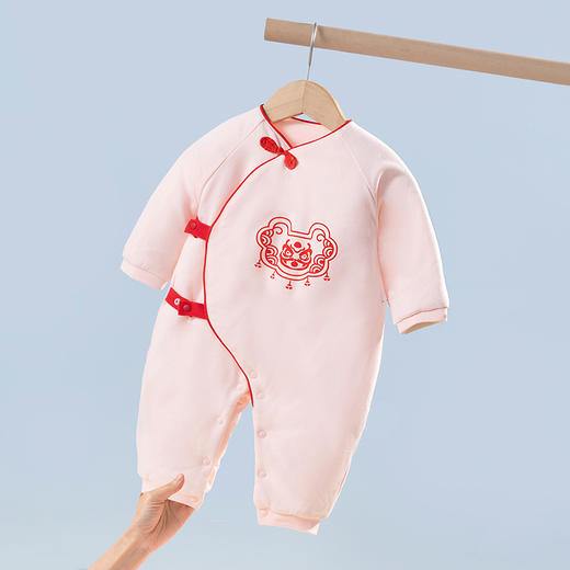 贝贝怡童装秋冬新生儿夹棉侧开连体衣女宝宝传统中国风满月可爱连体衣224L2011 商品图1